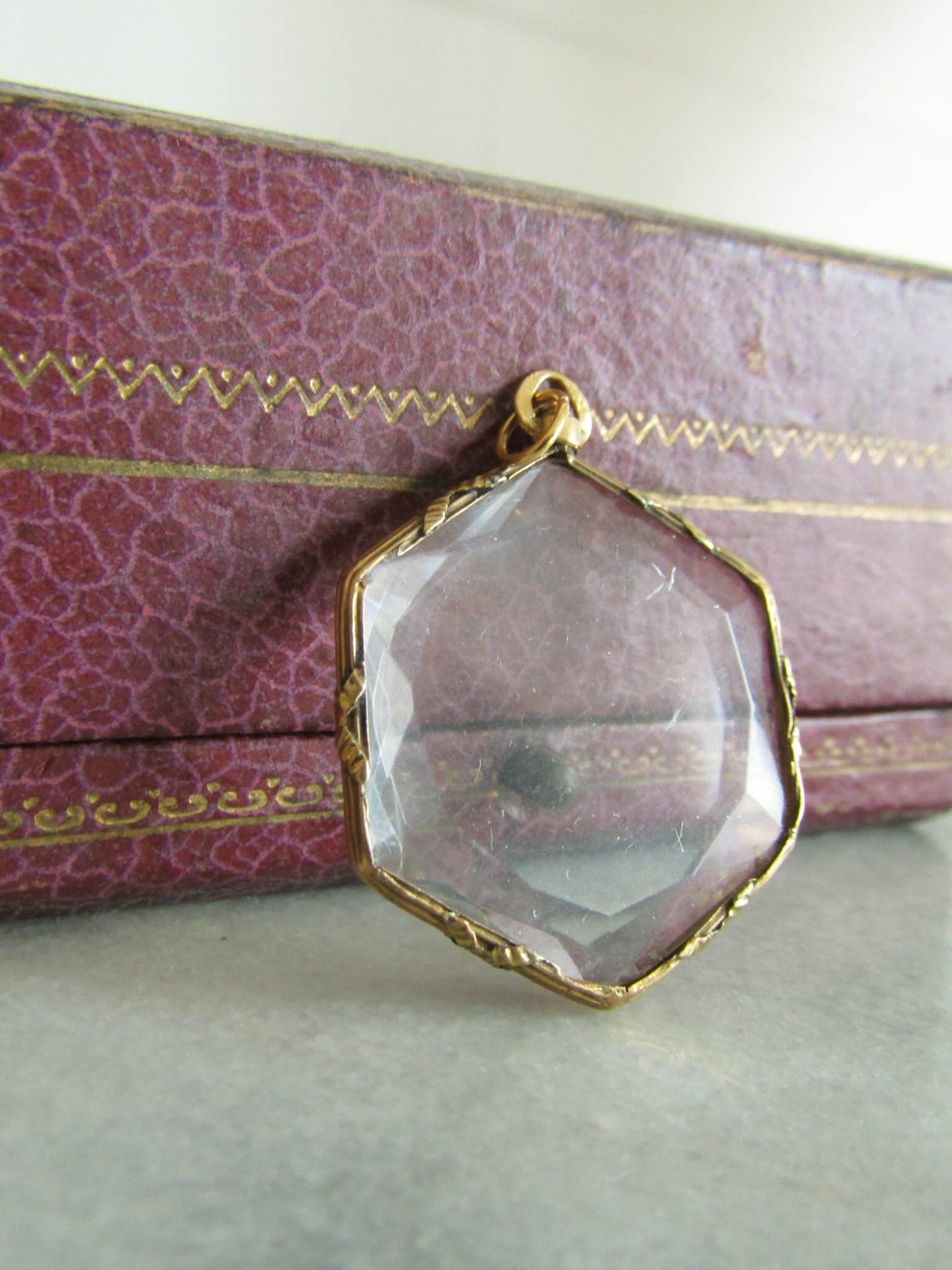 Antique Hexagonal 18K Gold Edwardian Photo Locket, Antique French Sentimental Photo Locket c. 1900