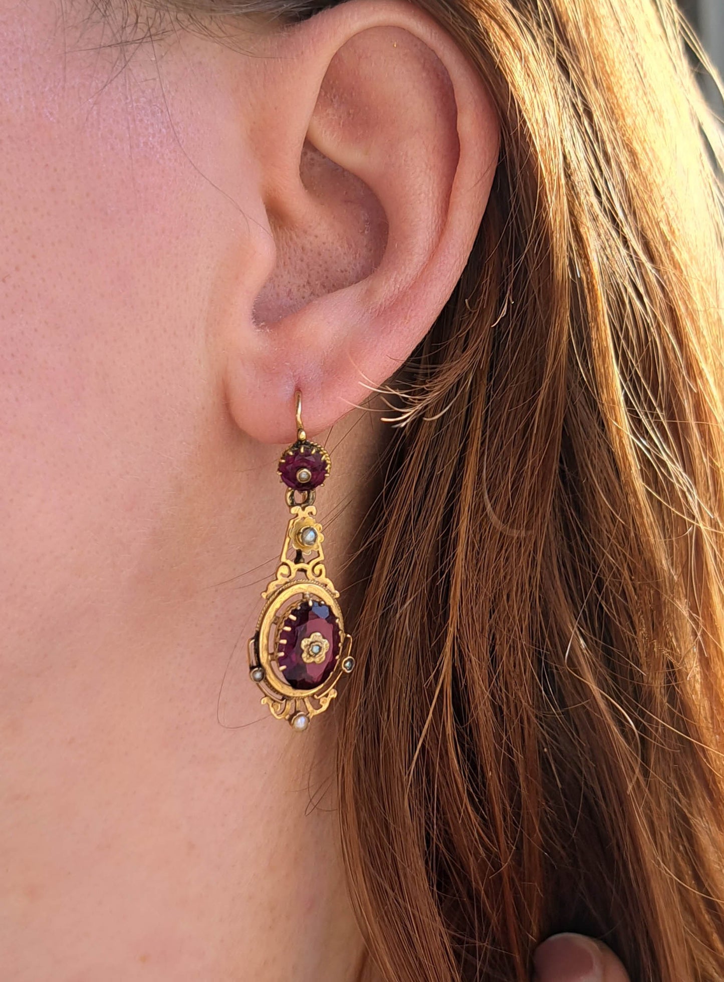 18K Gold Amethyst Napoleon III Pendant Earrings, Antique French Statement Earrings c. 1880