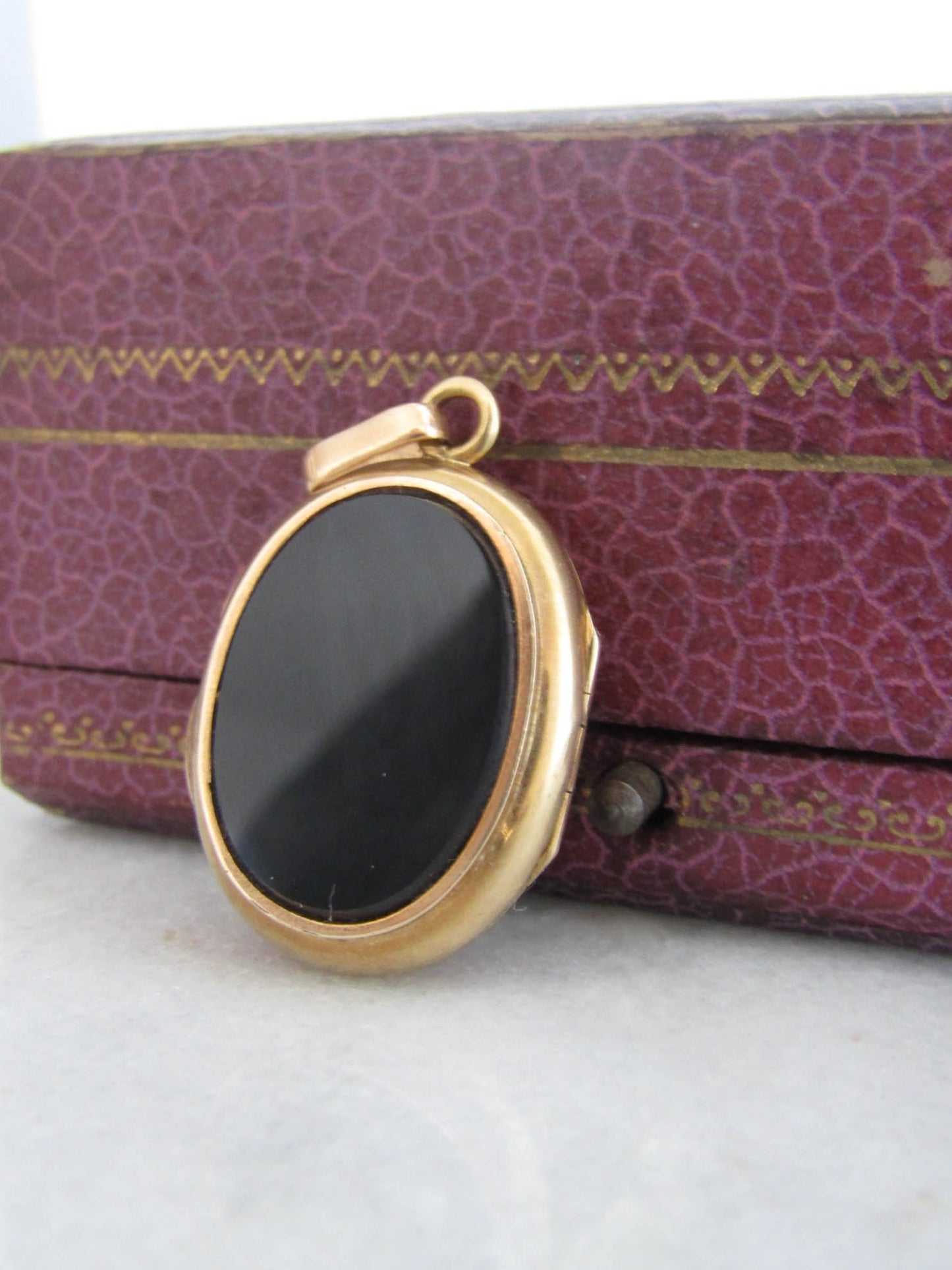 Antique 18k French Napolen III Onyx Mourning Locket with Seed Pearls