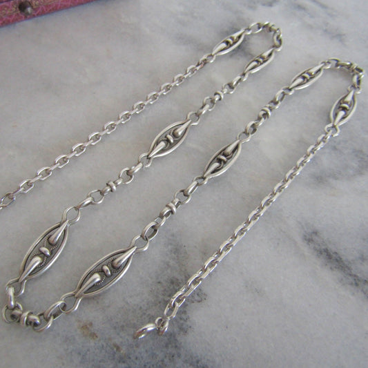 Antique Silver Watch Chain Conversion Necklace