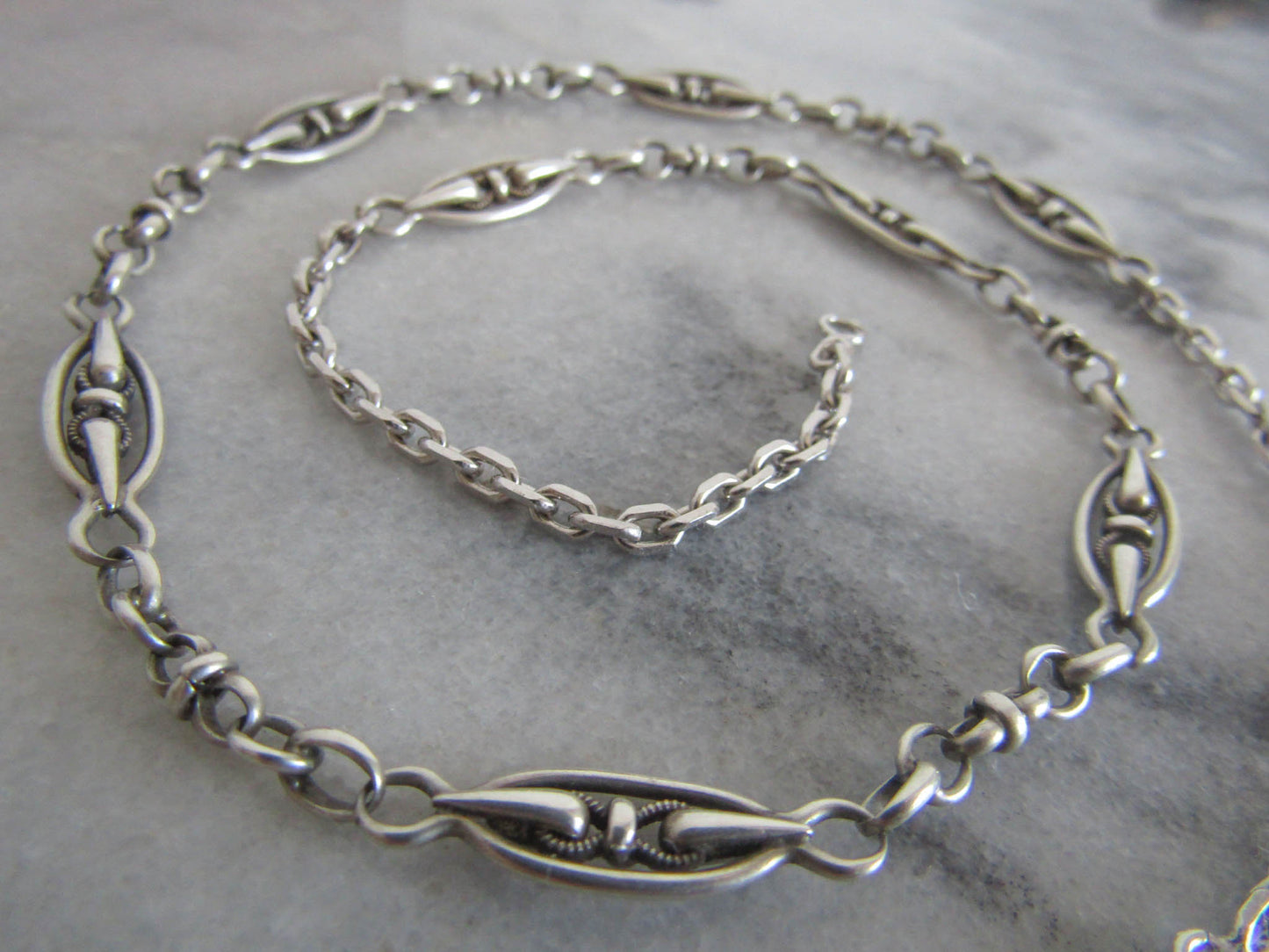 Antique Silver Watch Chain Conversion Necklace