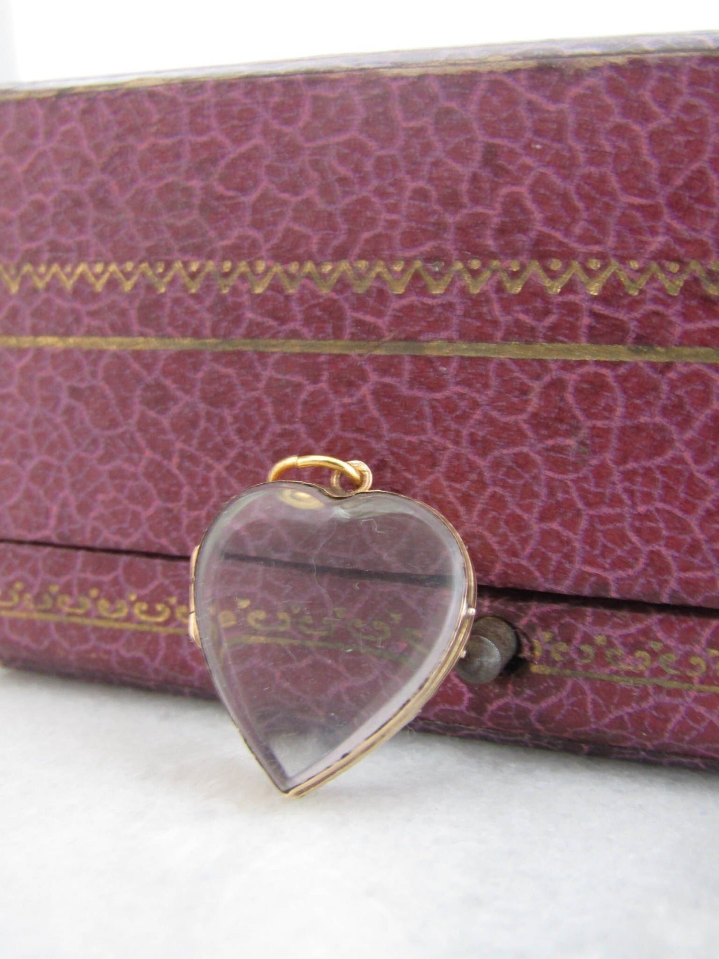 Antique 18K Pools of Light Glass Heart Locket, French Victorian Romantic Pendant