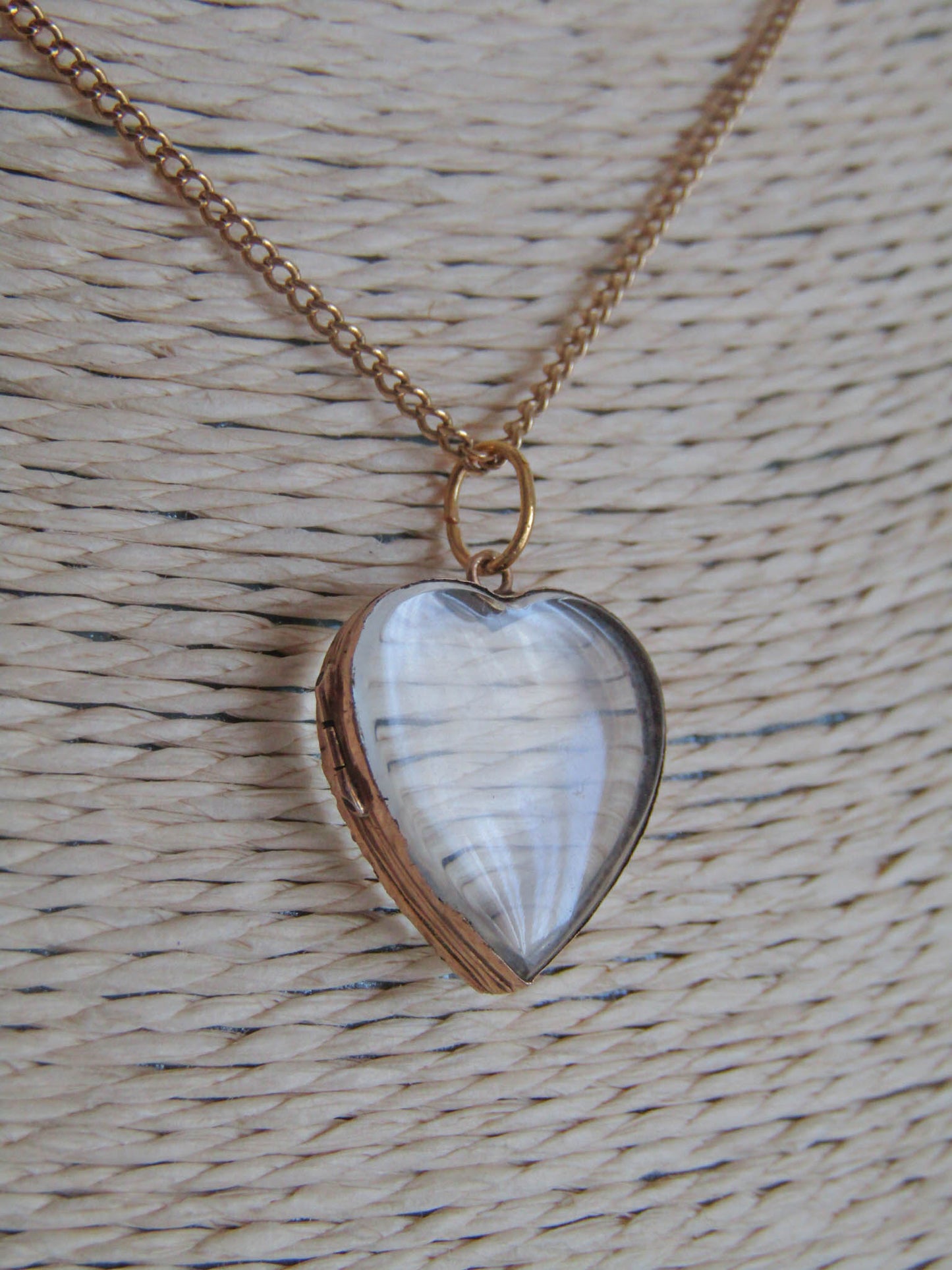 Antique 18K Pools of Light Glass Heart Locket, French Victorian Romantic Pendant