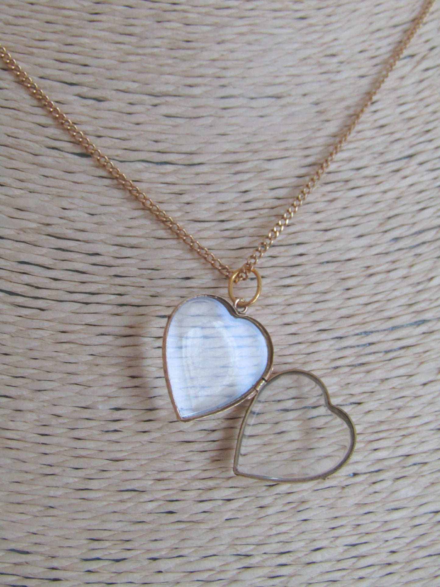 Antique 18K Pools of Light Glass Heart Locket, French Victorian Romantic Pendant