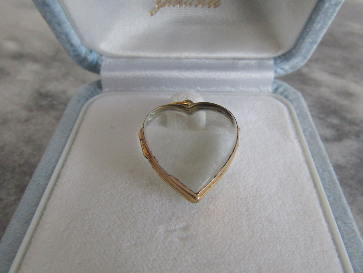 Antique 18K Pools of Light Glass Heart Locket, French Victorian Romantic Pendant