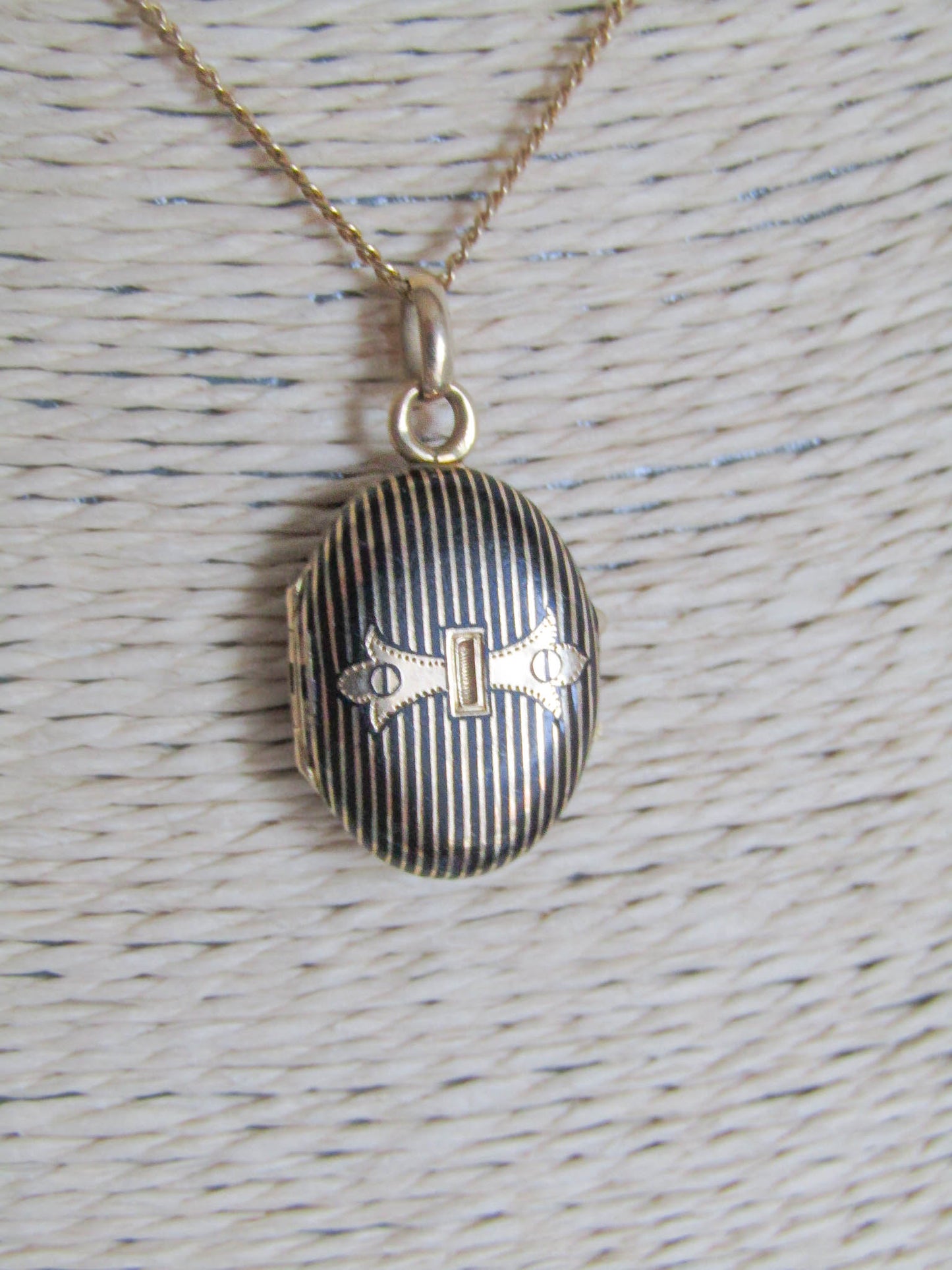 Antique 18k Gold Enamel Buckle Locket, Victorian French Belle Epoque Striped Buckle Pendant