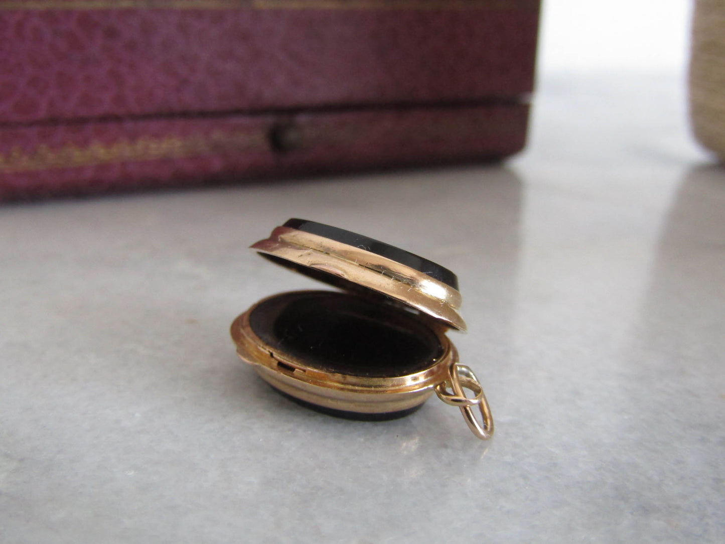 Antique 18k Onyx Pendant Locket with Hinged Glass Partition