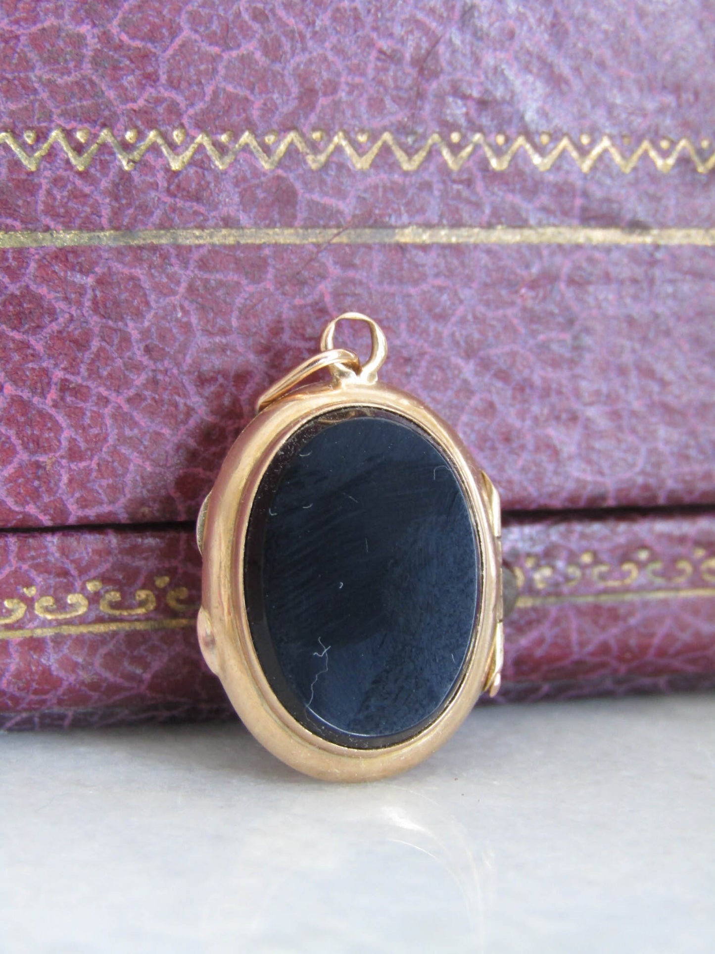 Antique 18k Onyx Pendant Locket with Hinged Glass Partition