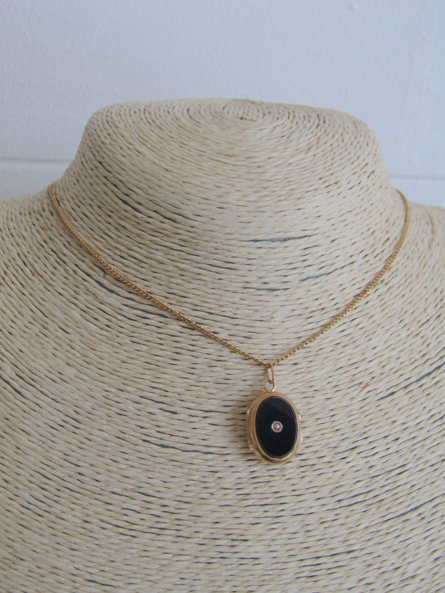 Antique 18k Onyx Pendant Locket with Hinged Glass Partition