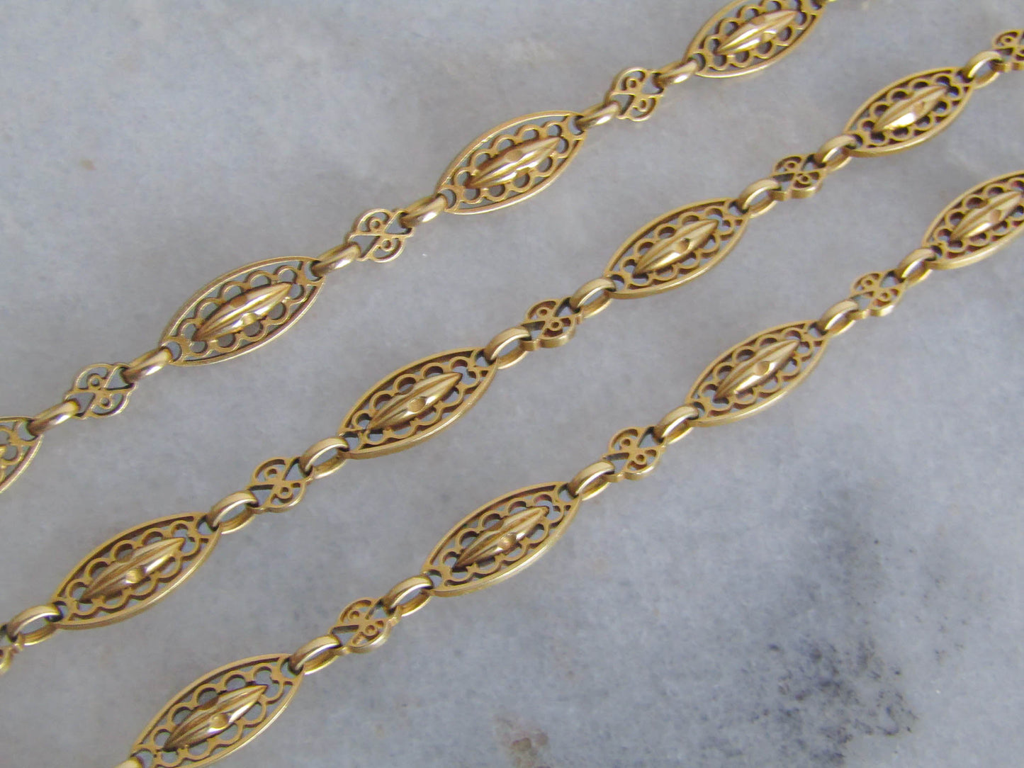 16" Antique 18K Solid Gold Victorian Necklace Chain, French Belle Epoque Fancy Chain