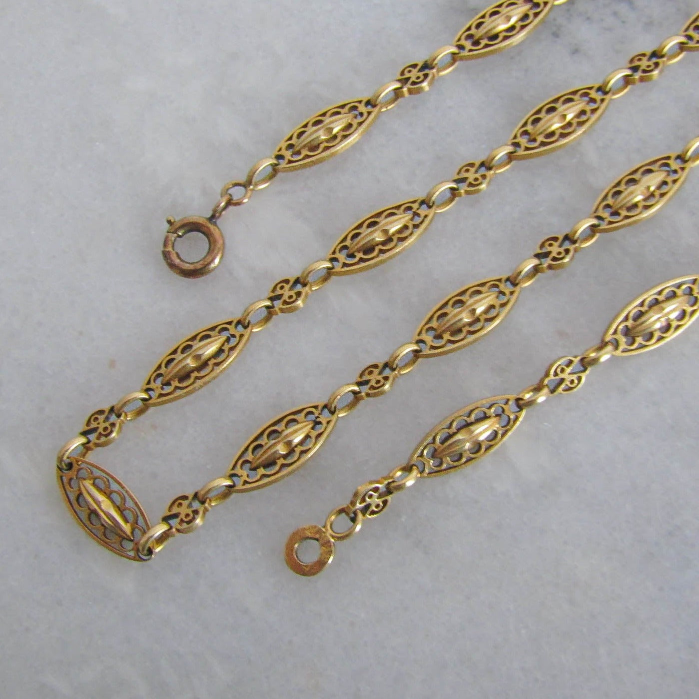 16" Antique 18K Solid Gold Victorian Necklace Chain, French Belle Epoque Fancy Chain