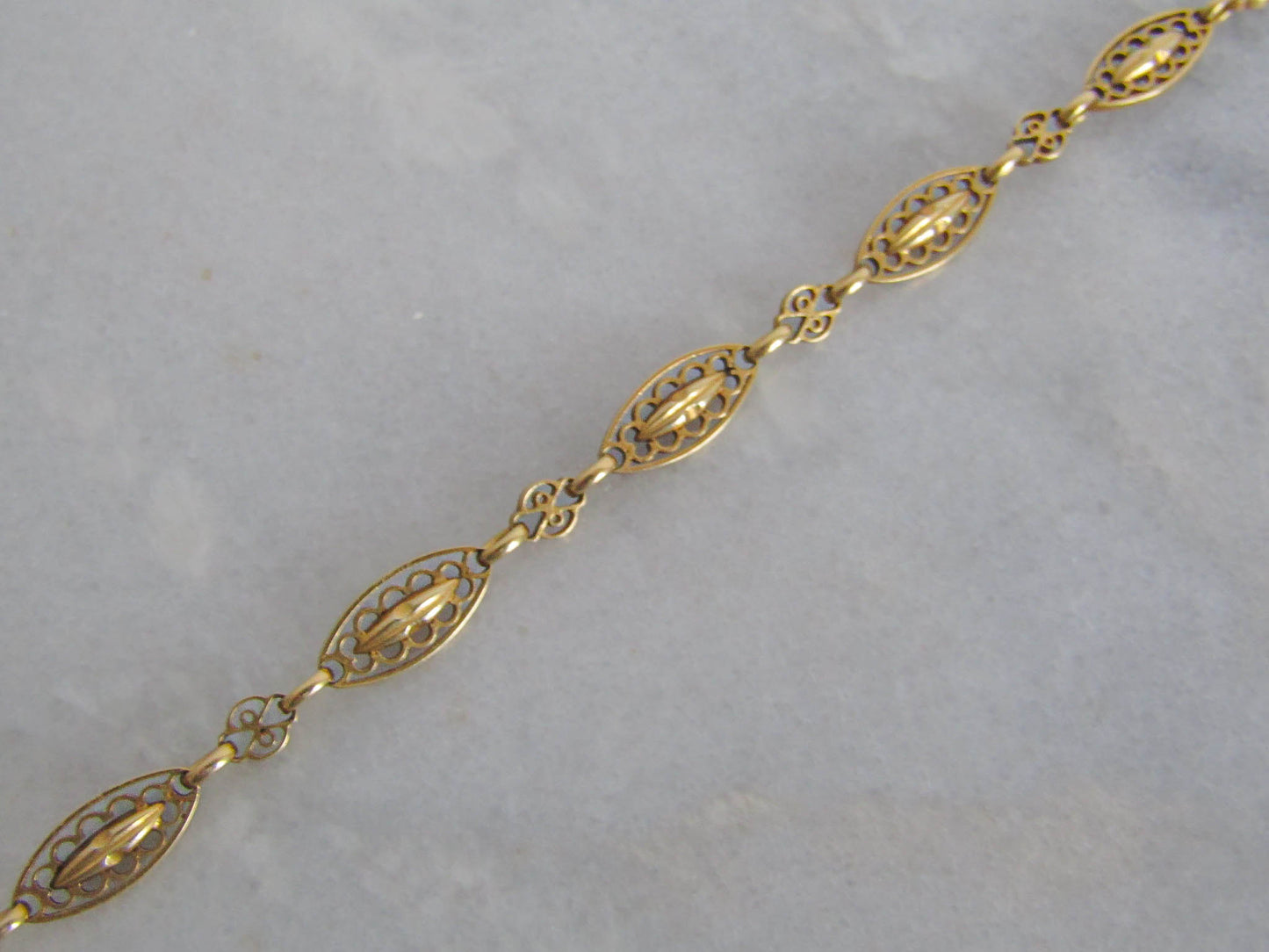 16" Antique 18K Solid Gold Victorian Necklace Chain, French Belle Epoque Fancy Chain