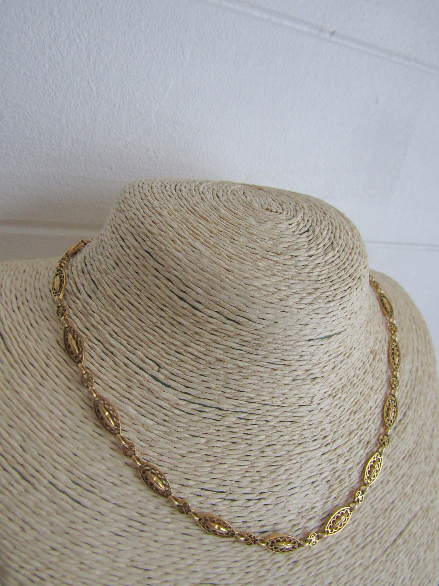 16" Antique 18K Solid Gold Victorian Necklace Chain, French Belle Epoque Fancy Chain