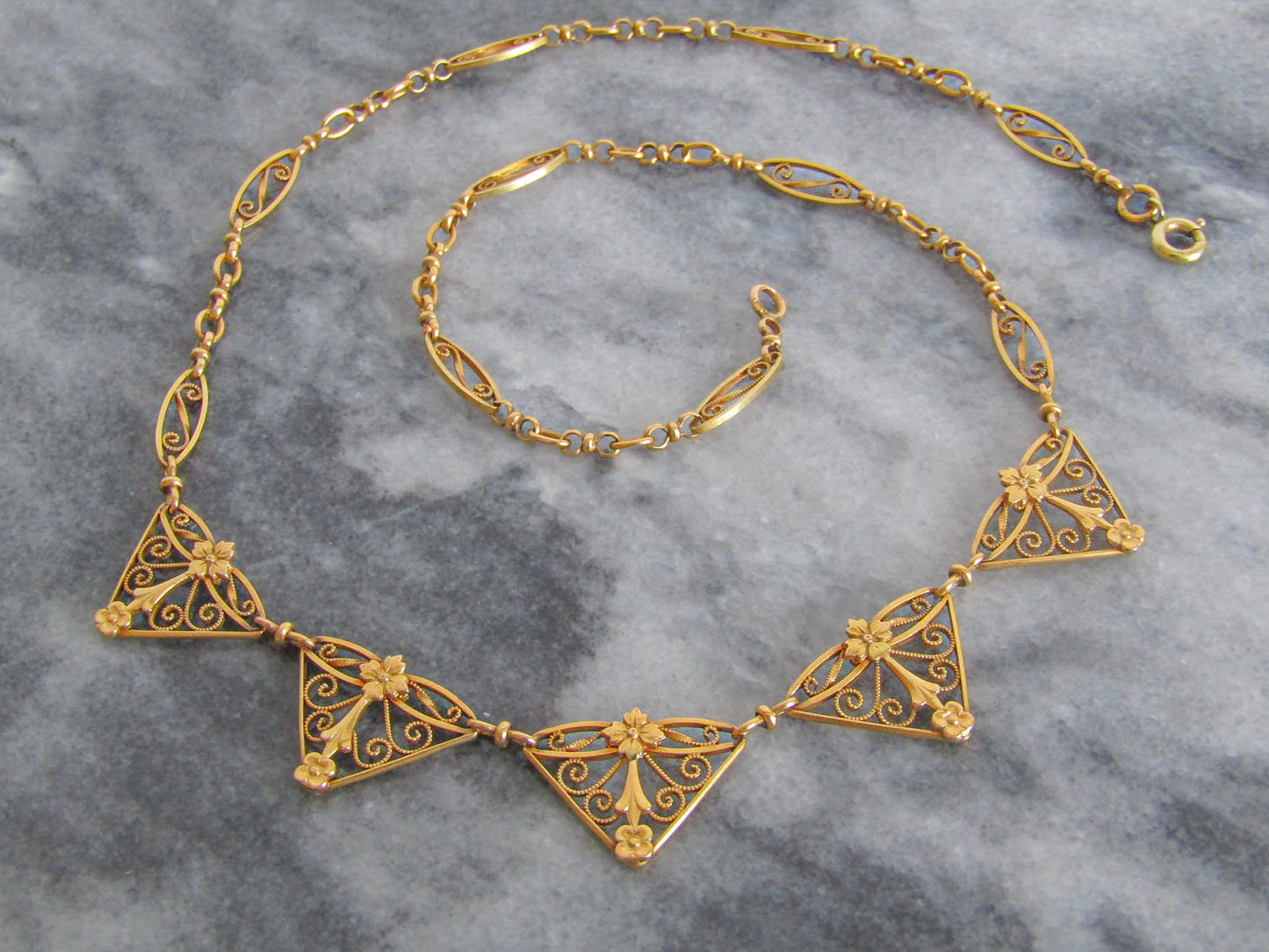 18K Solid Gold Drapery Necklace, Antique Art Nouveau Choker Necklace c. 1900