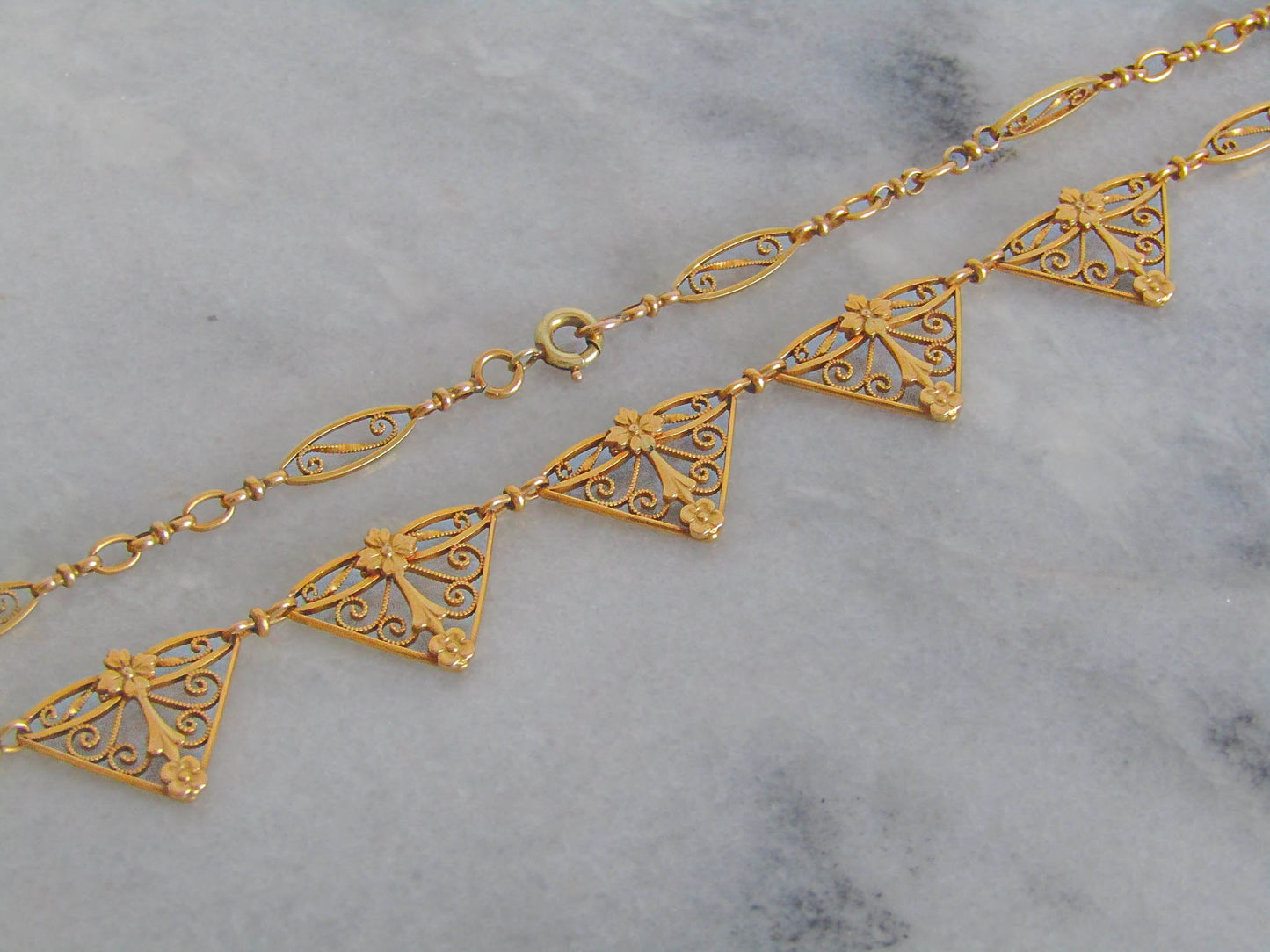 18K Solid Gold Drapery Necklace, Antique Art Nouveau Choker Necklace c. 1900