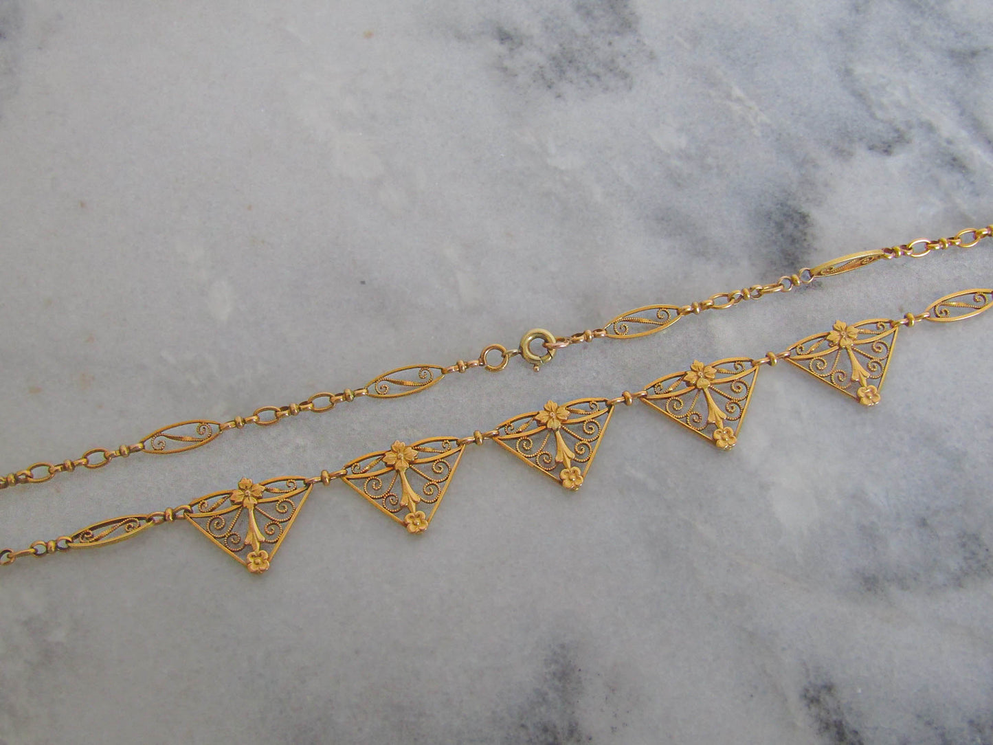 18K Solid Gold Drapery Necklace, Antique Art Nouveau Choker Necklace c. 1900