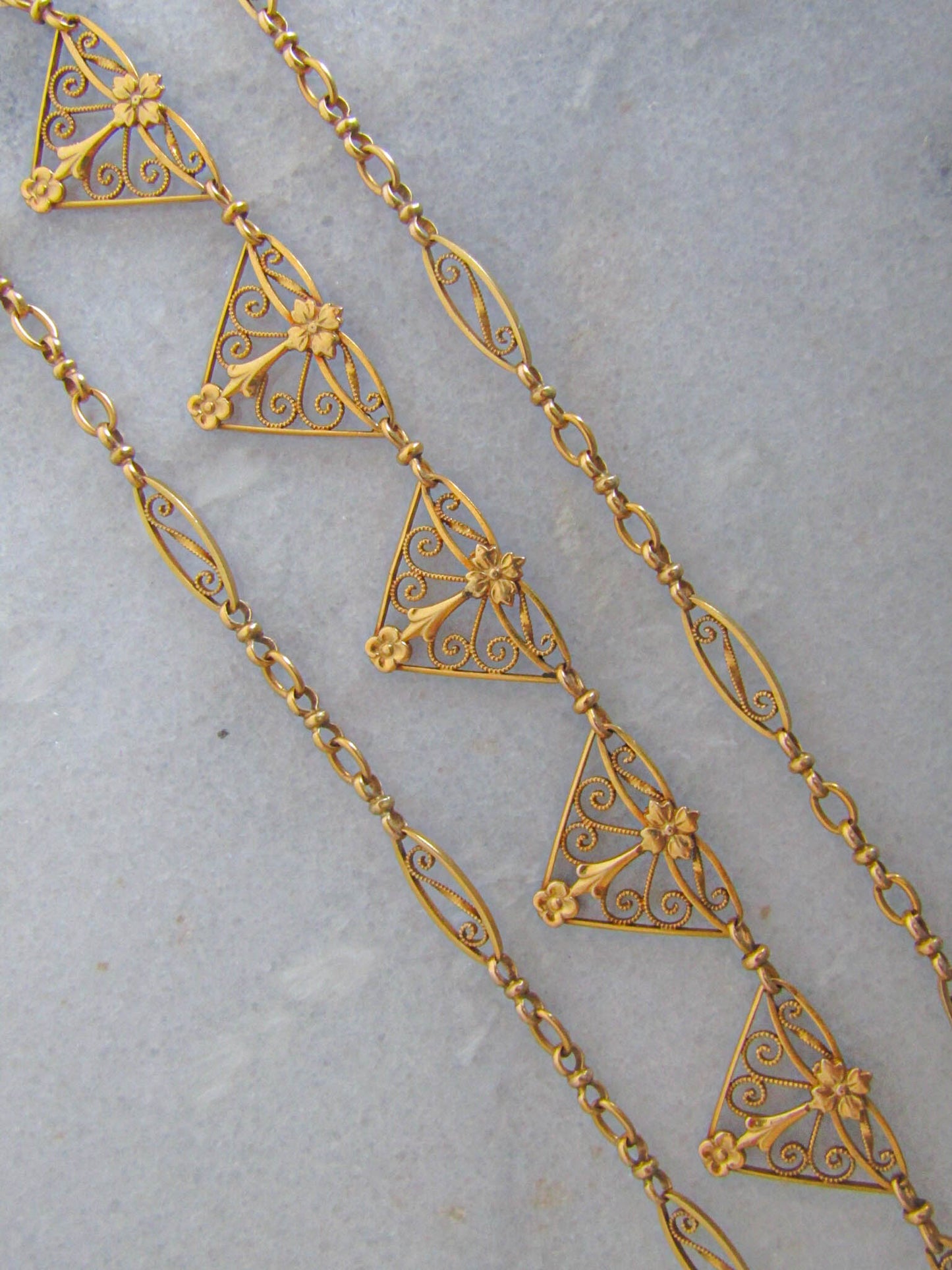 18K Solid Gold Drapery Necklace, Antique Art Nouveau Choker Necklace c. 1900