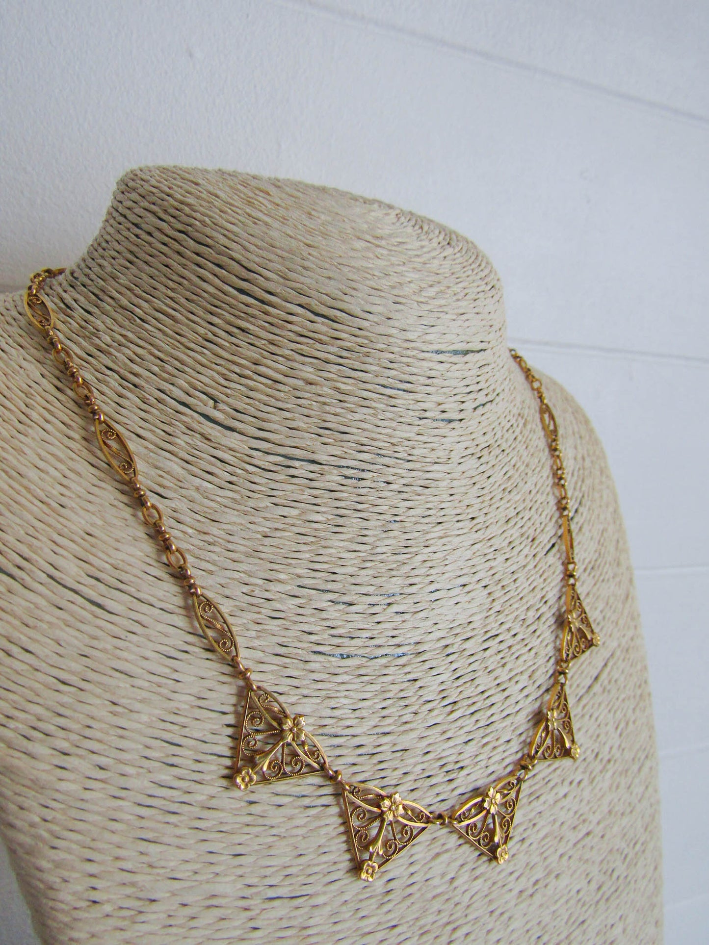 18K Solid Gold Drapery Necklace, Antique Art Nouveau Choker Necklace c. 1900