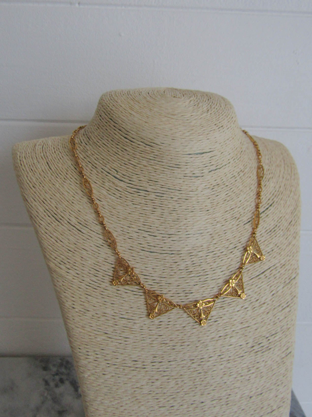 18K Solid Gold Drapery Necklace, Antique Art Nouveau Choker Necklace c. 1900