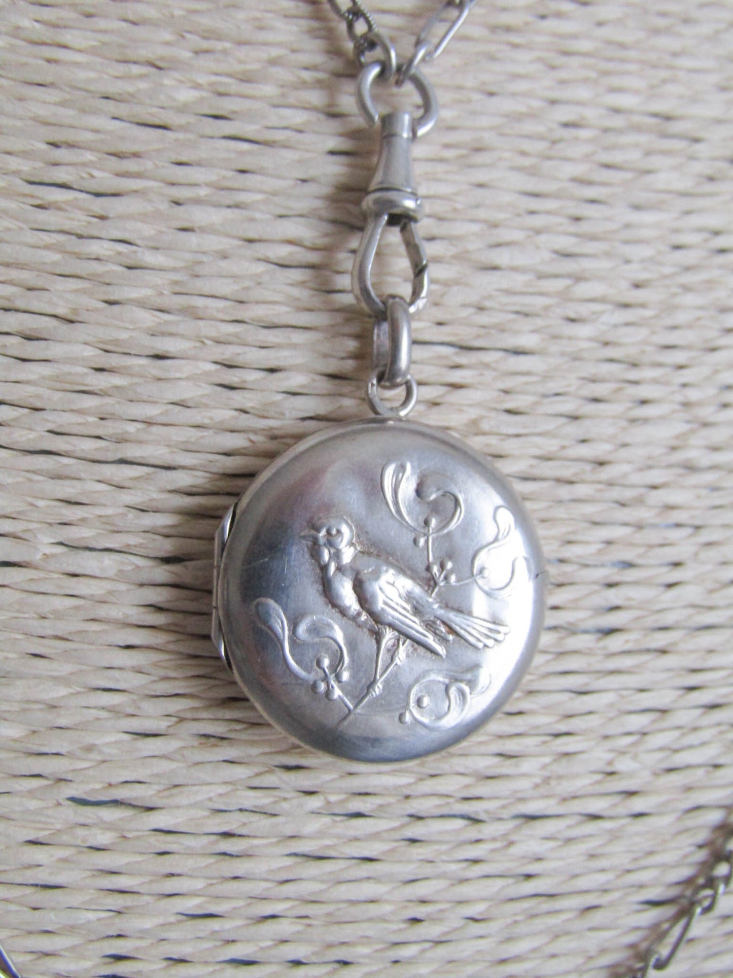 Antique Silver Mistle thrush and Mistletoe Art Nouveu Locket c. 1900