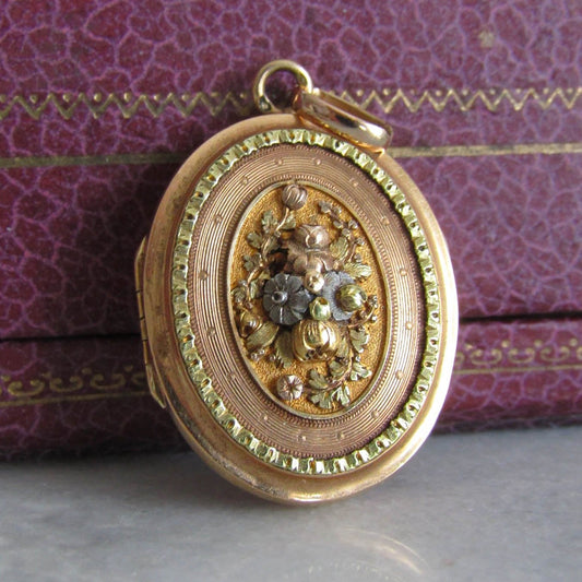 Antique Victorian 18K Solid Gold Locket with Hinged Glass Partition c. 1860