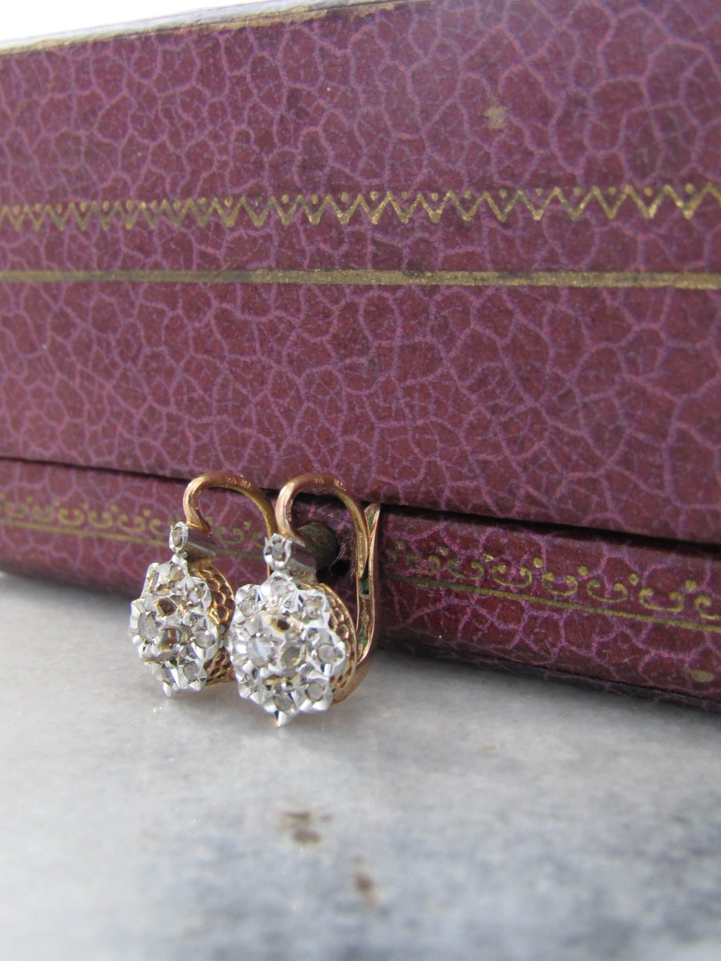 Antique Platinum and 18K Gold French Victorian Belle Epoque Diamond Earrings c. 1900