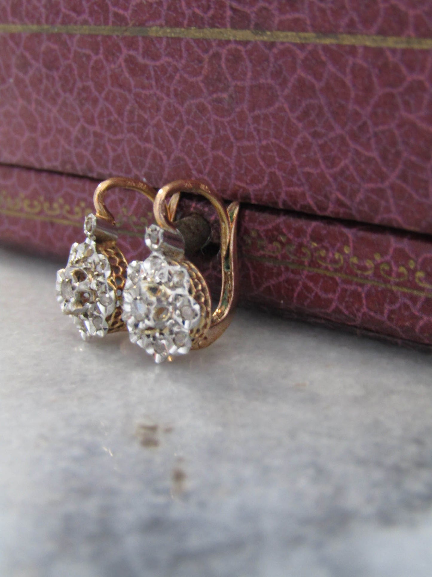 Antique Platinum and 18K Gold French Victorian Belle Epoque Diamond Earrings c. 1900