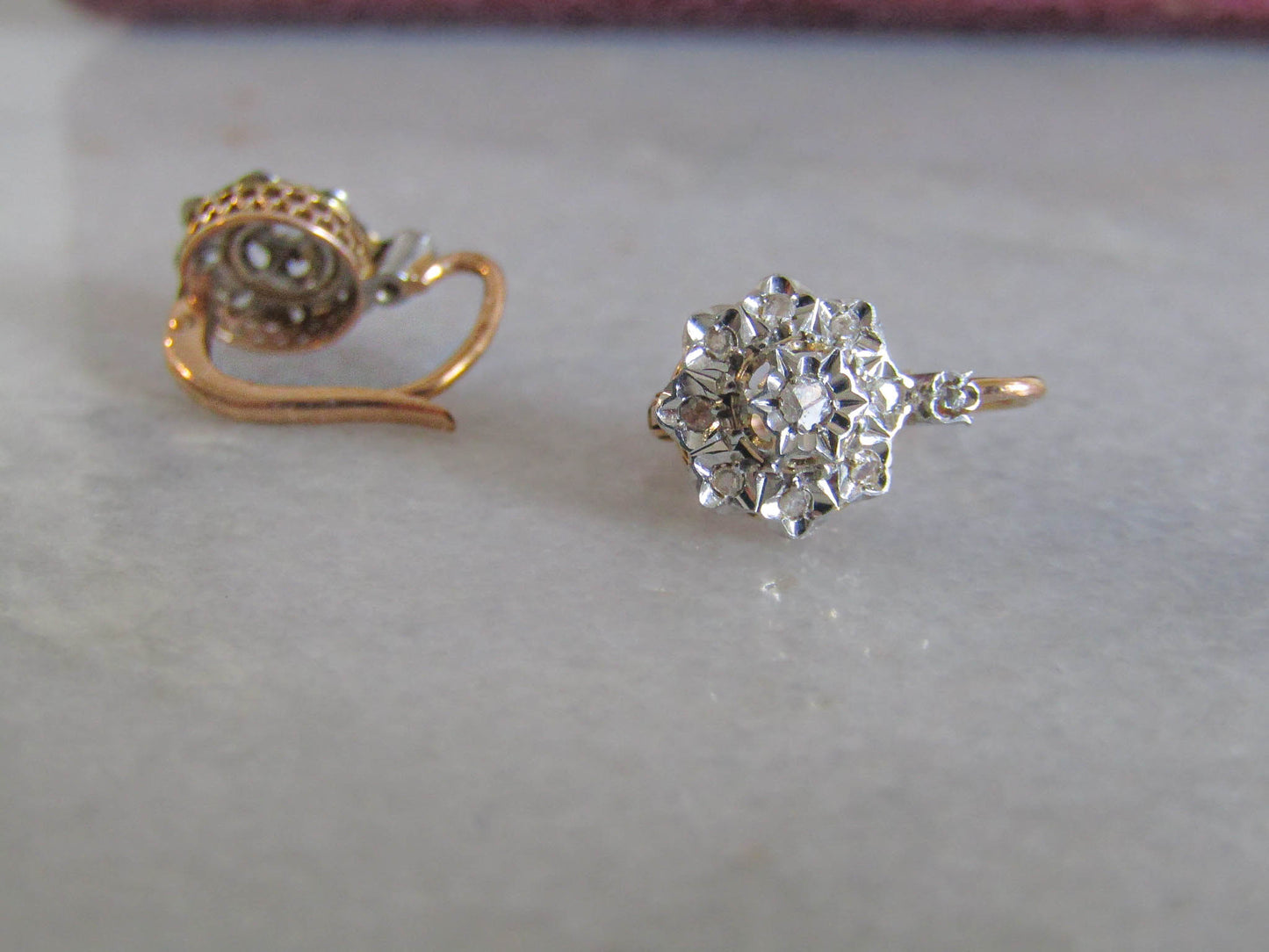 Antique Platinum and 18K Gold French Victorian Belle Epoque Diamond Earrings c. 1900