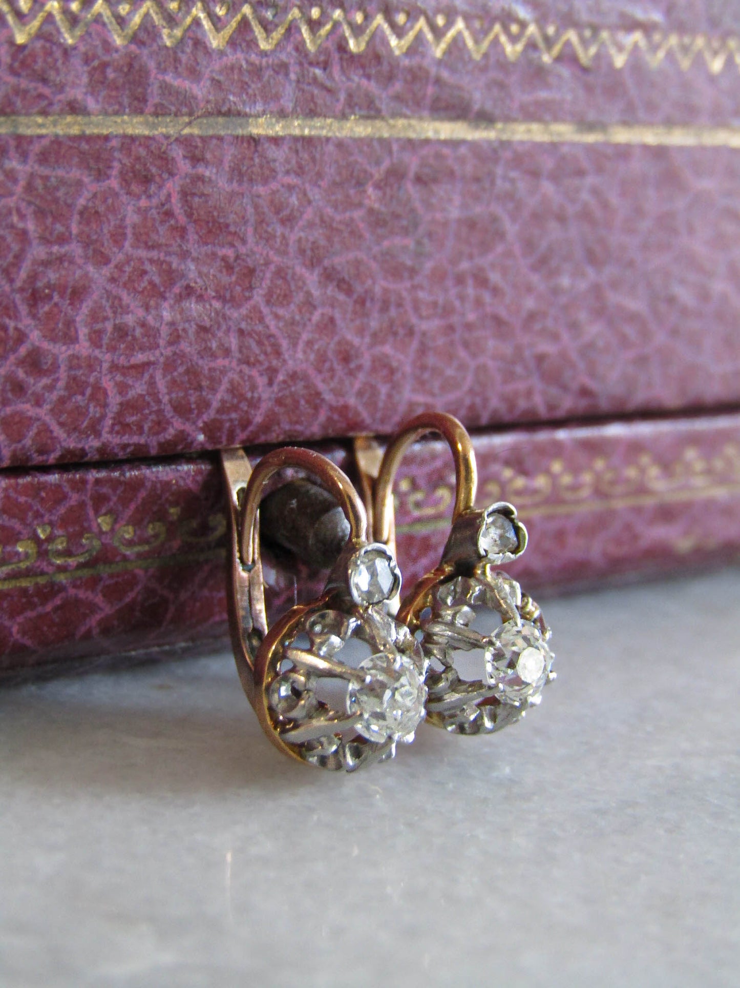 Antique Old European Cut Diamond Drop Earrings, 18K Gold and Platinum Earrings c. 1900