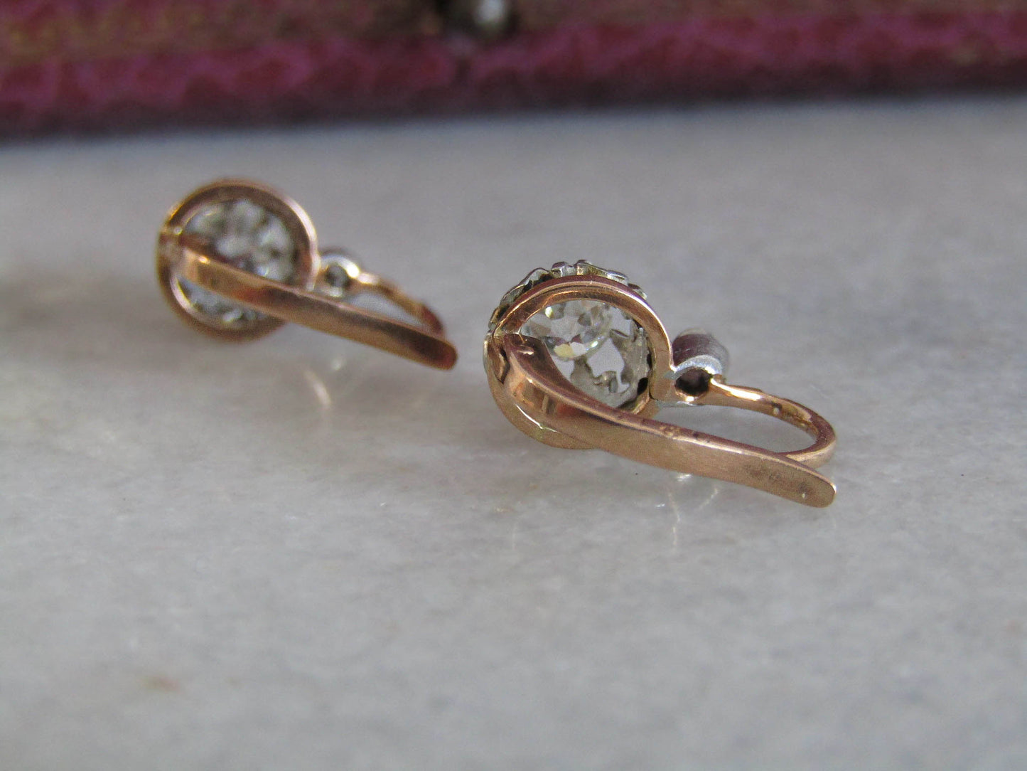 Antique Old European Cut Diamond Drop Earrings, 18K Gold and Platinum Earrings c. 1900