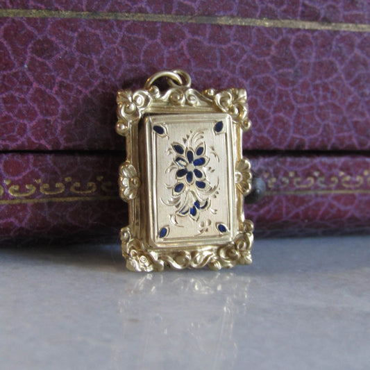 Antique Georgian Vinaigrette Locket, Mini French Charles X Enameled Vinaigrette Pendant c. 1830