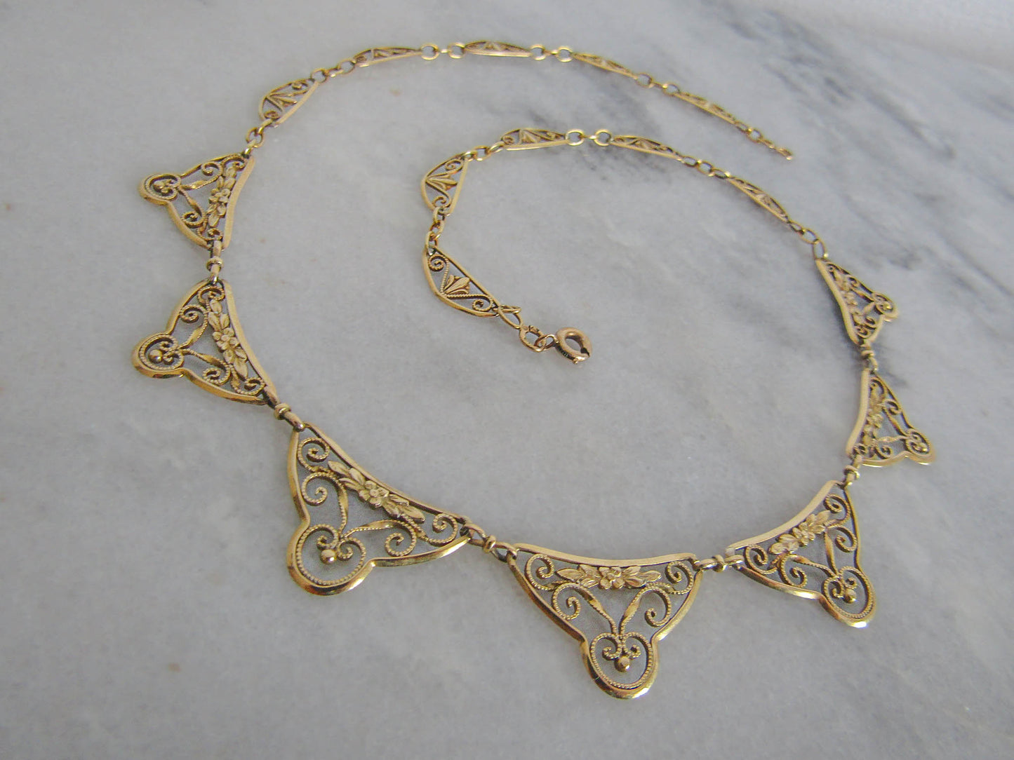 18K Antique French Floral Drapery Necklace, Art Nouveau Ras de Cou c. 1900