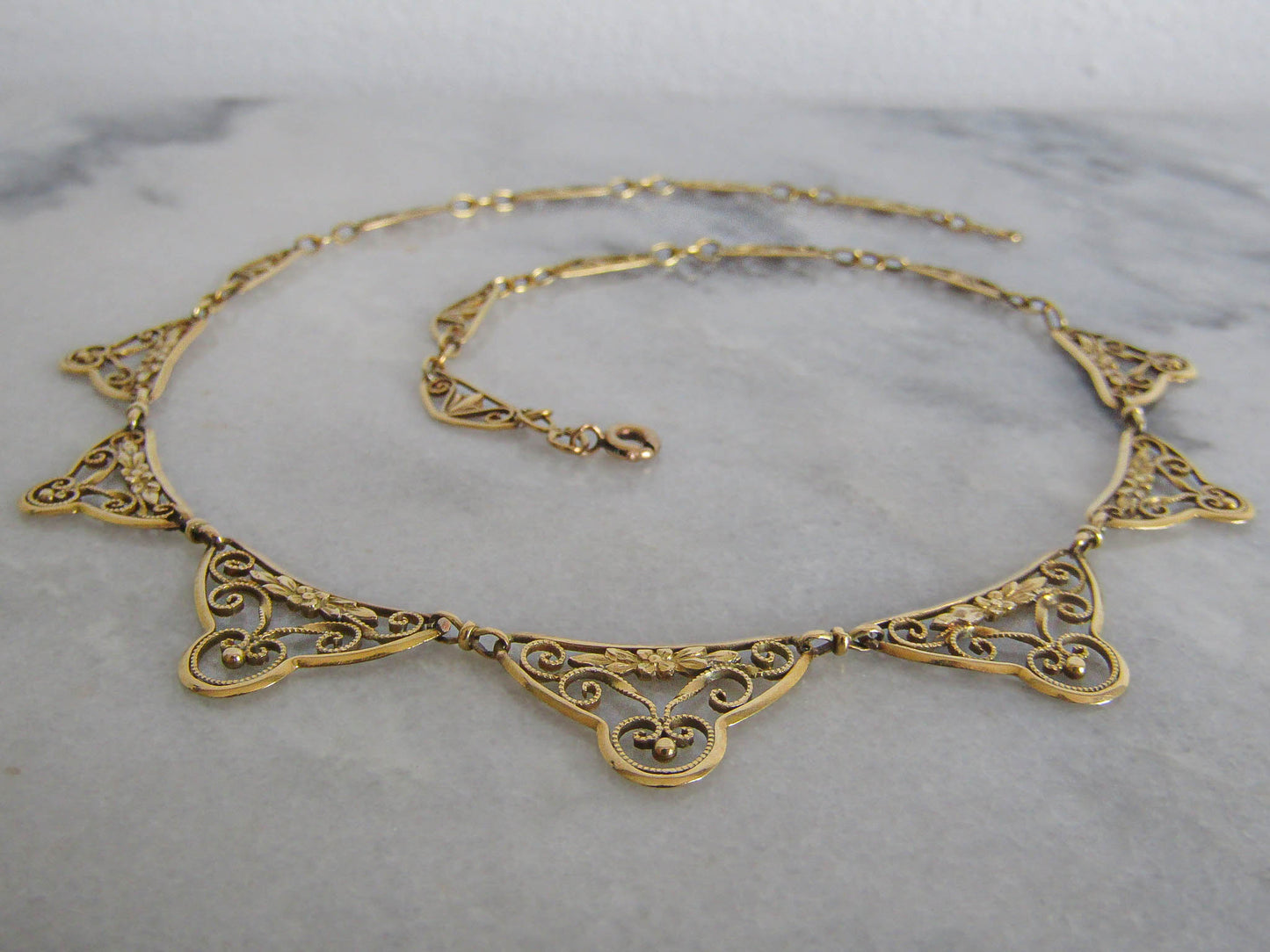 18K Antique French Floral Drapery Necklace, Art Nouveau Ras de Cou c. 1900