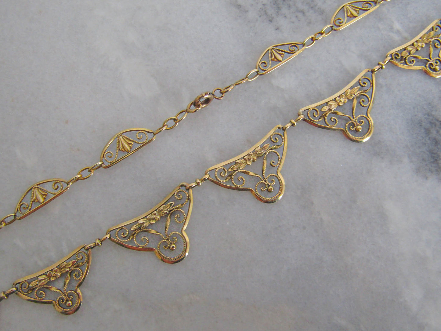 18K Antique French Floral Drapery Necklace, Art Nouveau Ras de Cou c. 1900