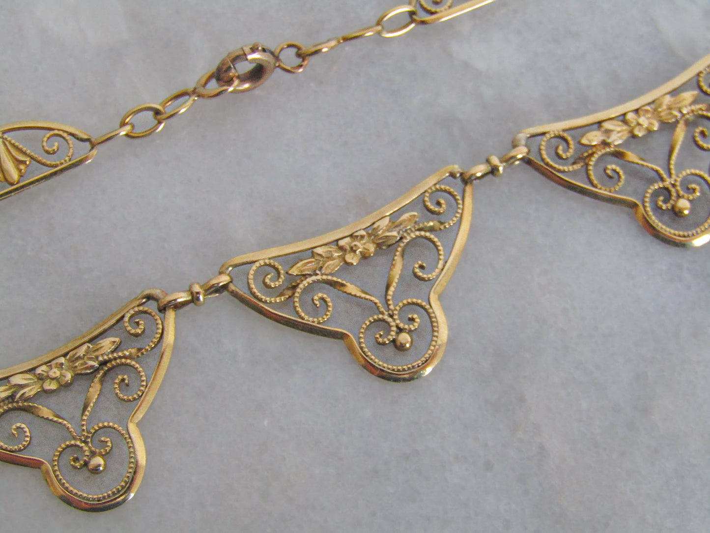 18K Antique French Floral Drapery Necklace, Art Nouveau Ras de Cou c. 1900