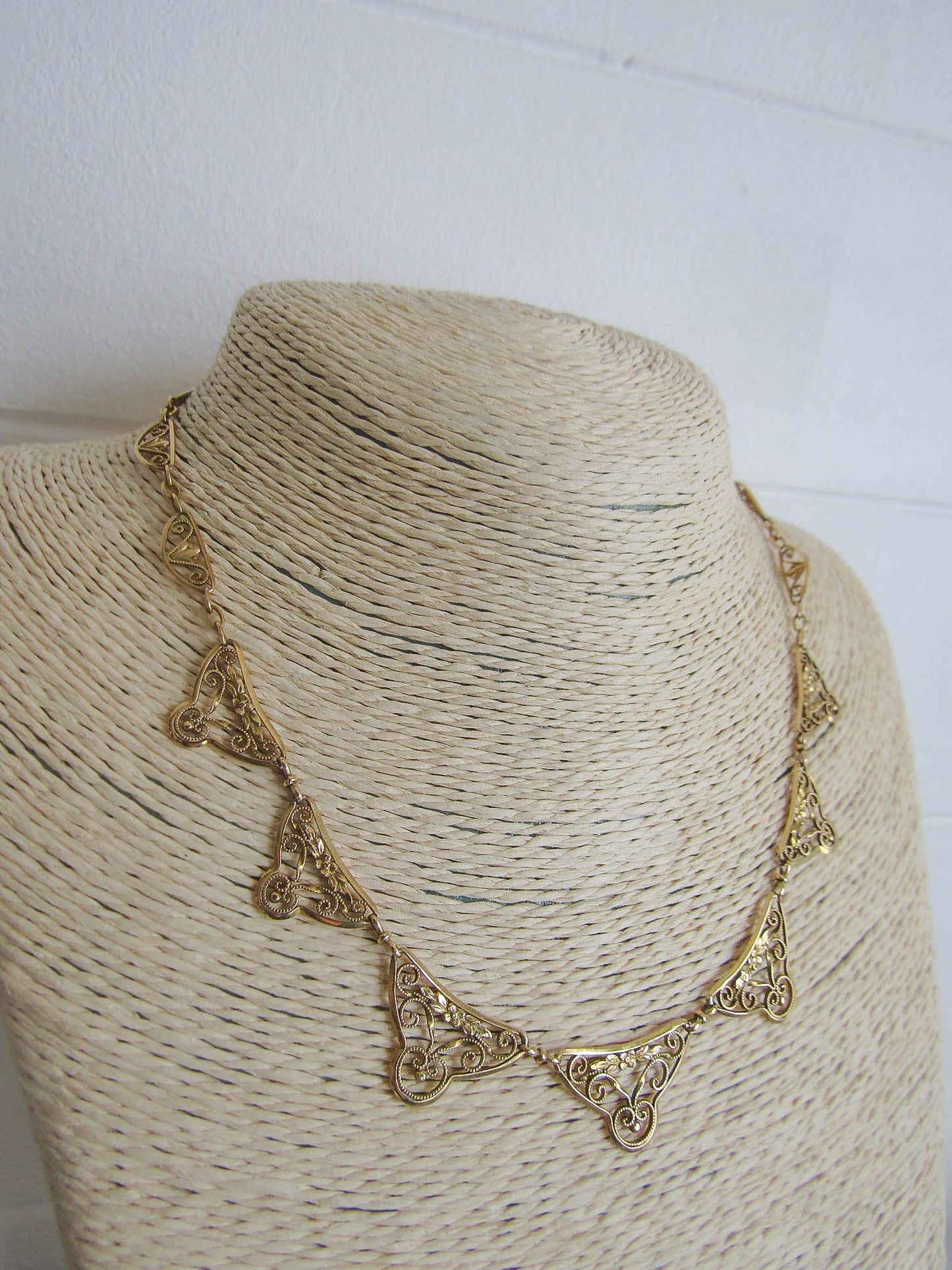 18K Antique French Floral Drapery Necklace, Art Nouveau Ras de Cou c. 1900