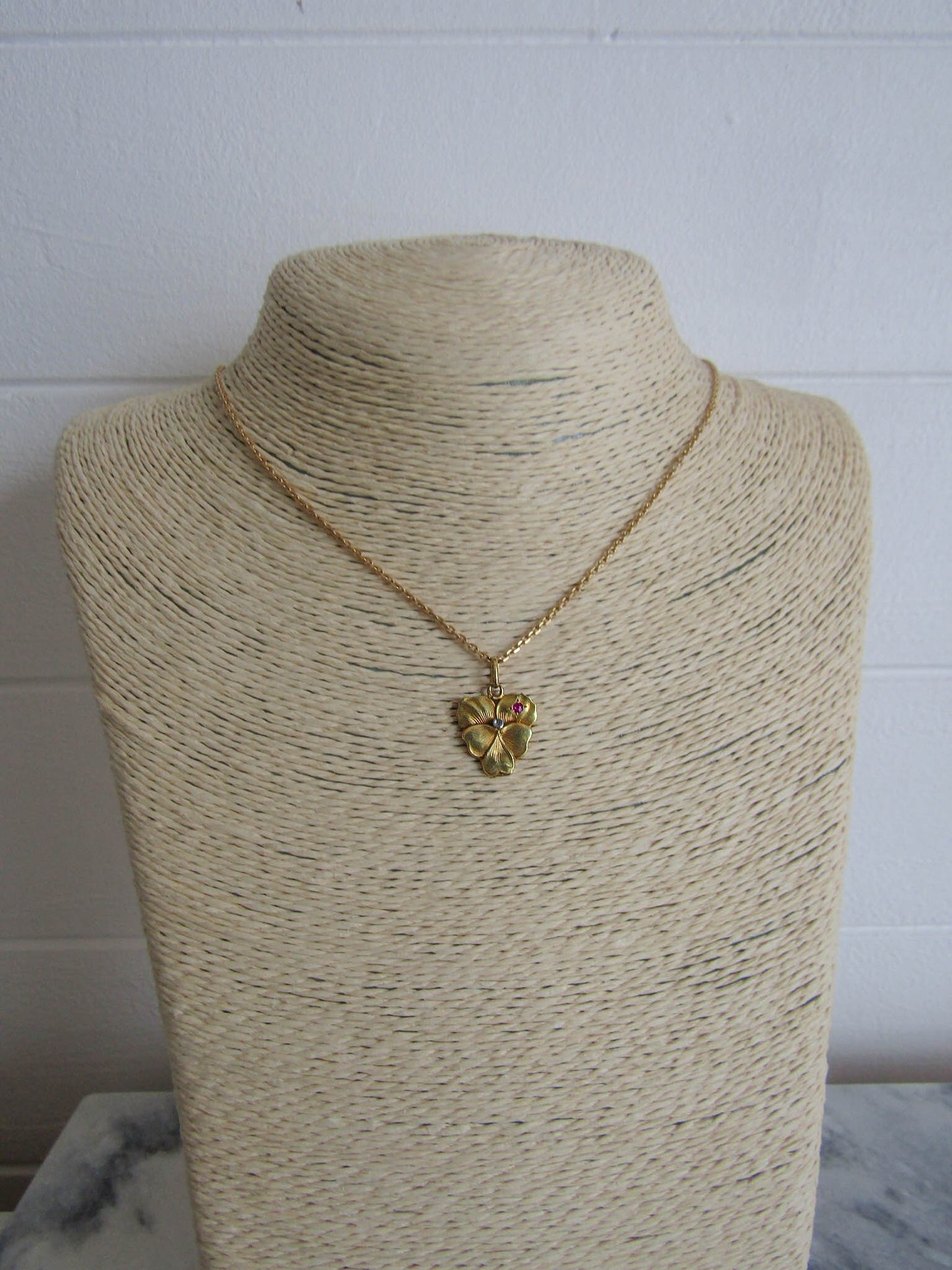 Romantic 18K Gold Pansy Love Pendant Charm dated 1903, French Art Nouveau Pendant