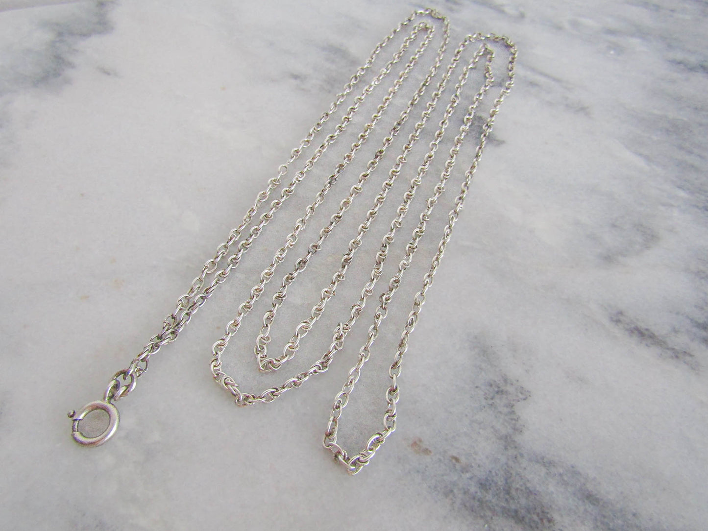 Vintage Art Deco Silver Long Guard Chain