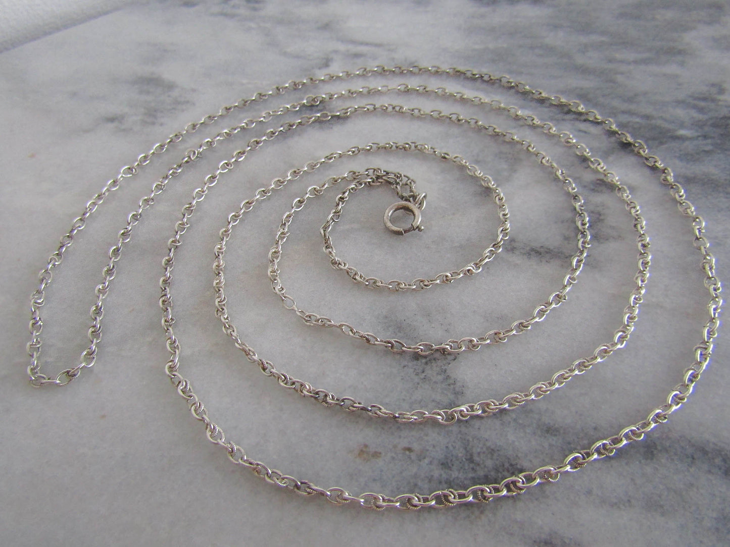 Vintage Art Deco Silver Long Guard Chain