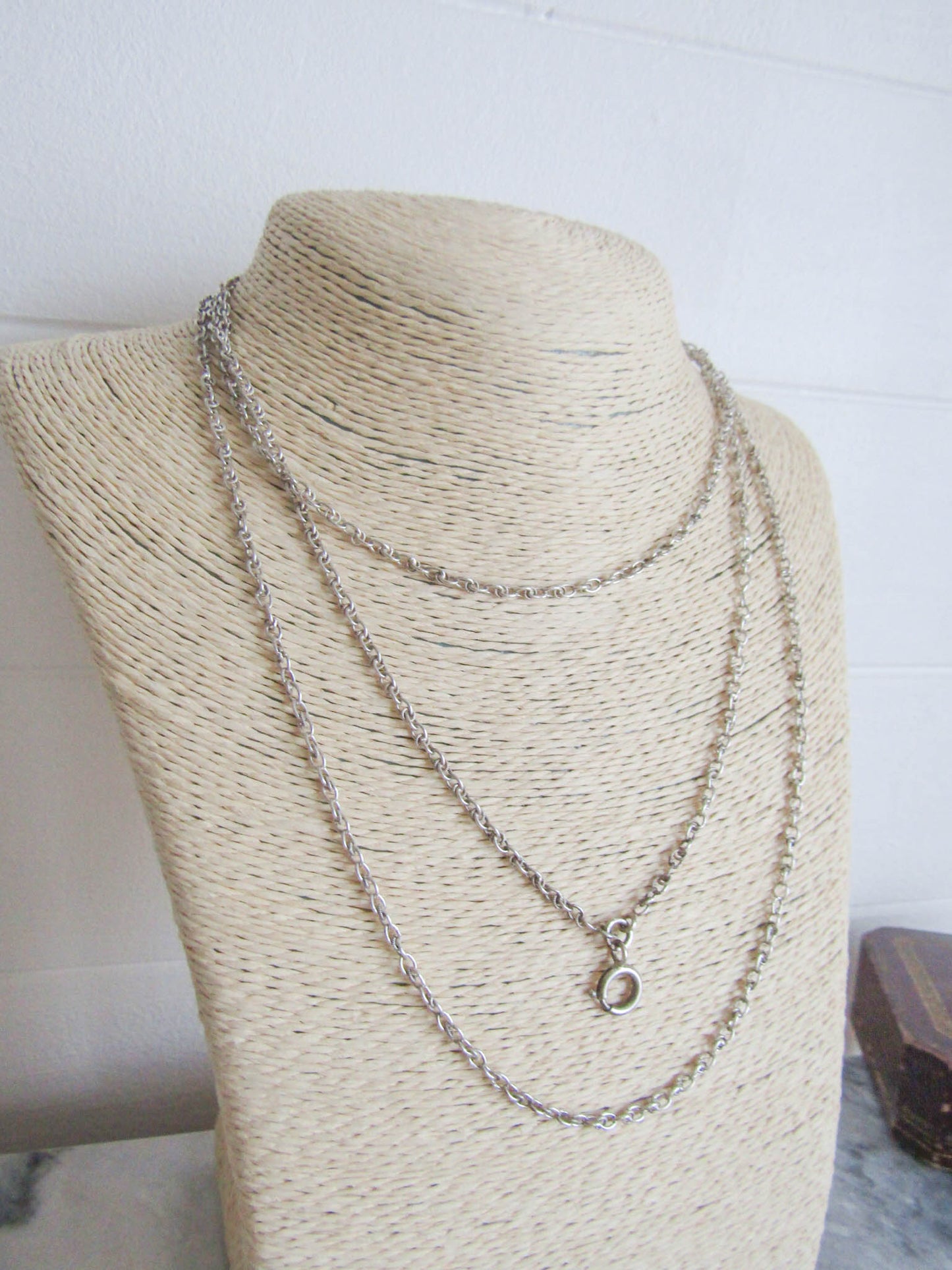 Vintage Art Deco Silver Long Guard Chain