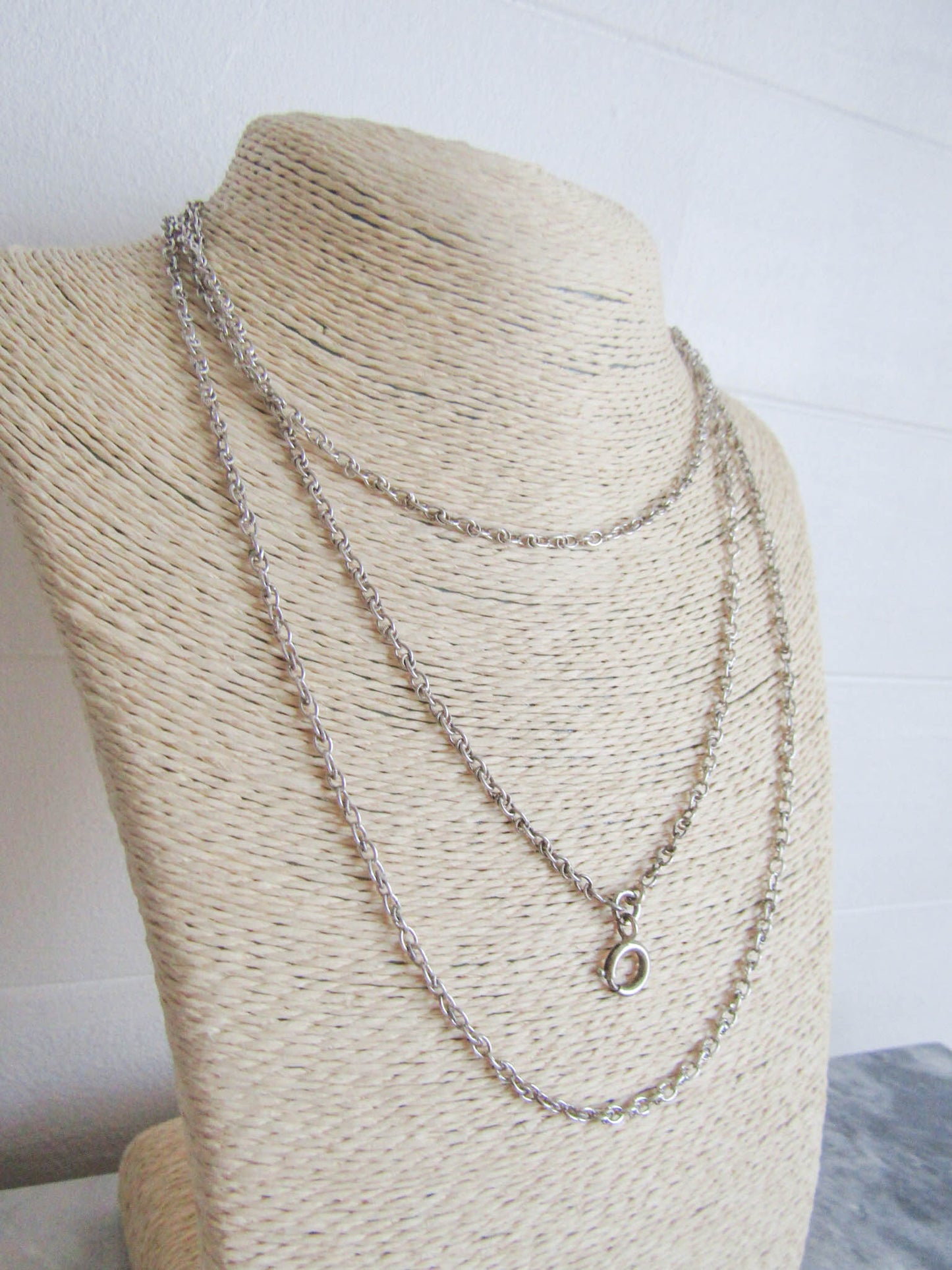 Vintage Art Deco Silver Long Guard Chain