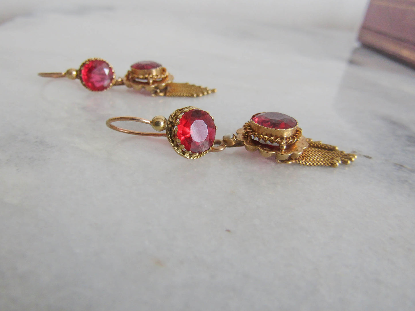 Antique 18K Gold Ruby Paste Day/Night Napoleon III French 3 in 1 Earrings c. 1880