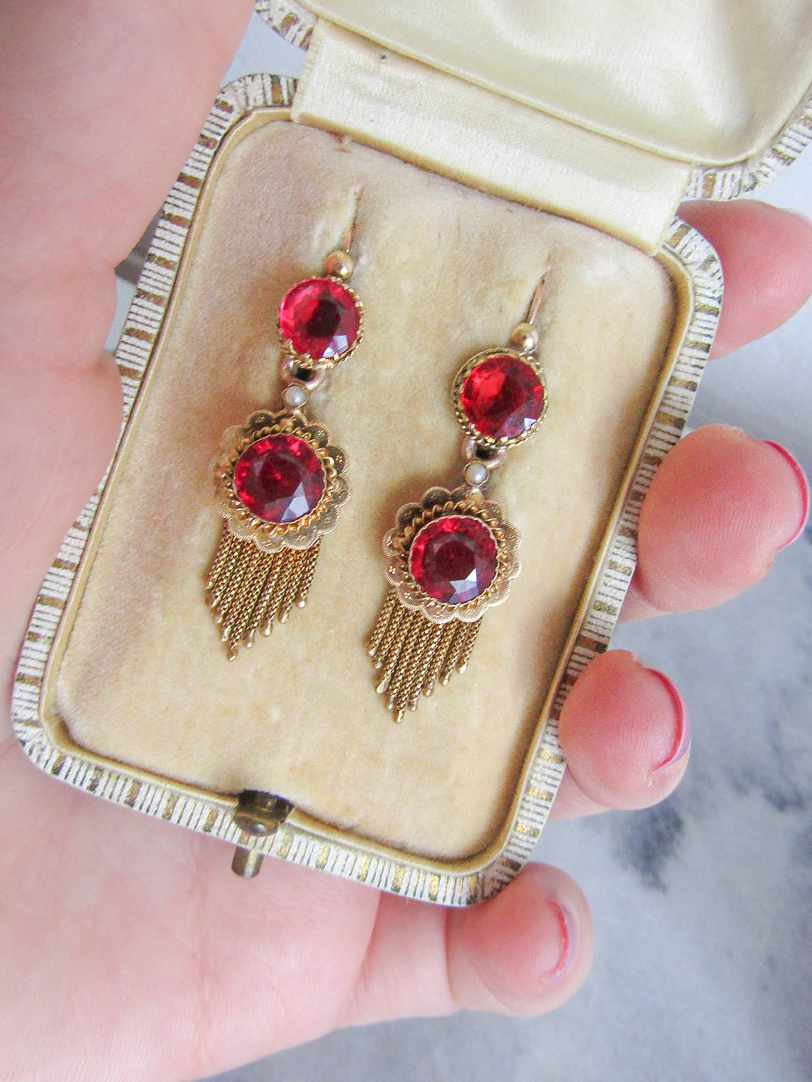 Antique 18K Gold Ruby Paste Day/Night Napoleon III French 3 in 1 Earrings c. 1880