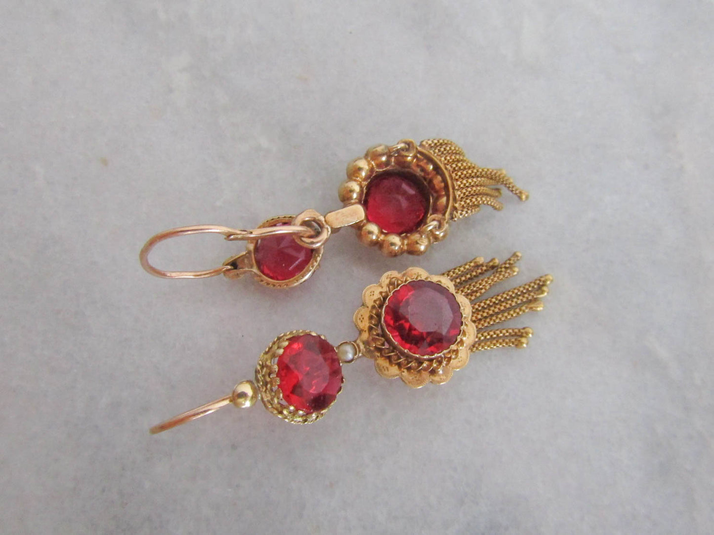 Antique 18K Gold Ruby Paste Day/Night Napoleon III French 3 in 1 Earrings c. 1880