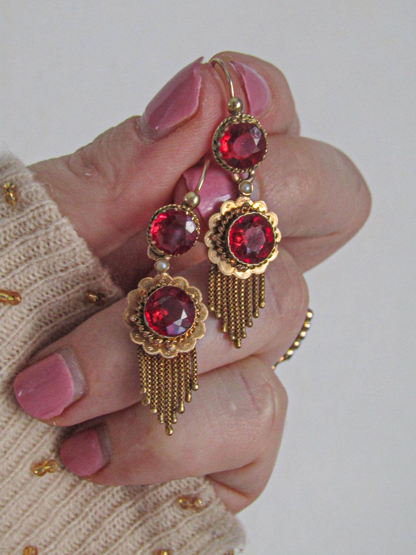 Antique 18K Gold Ruby Paste Day/Night Napoleon III French 3 in 1 Earrings c. 1880