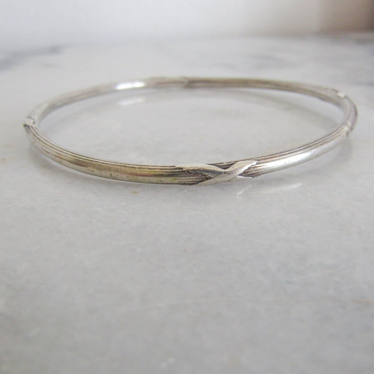 Antique Silver Reed and Crosshatch Bangle Bracelet