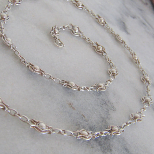 Antique French Silver Filigree Fancy Chain, Belle Epoque Half Guard Chain