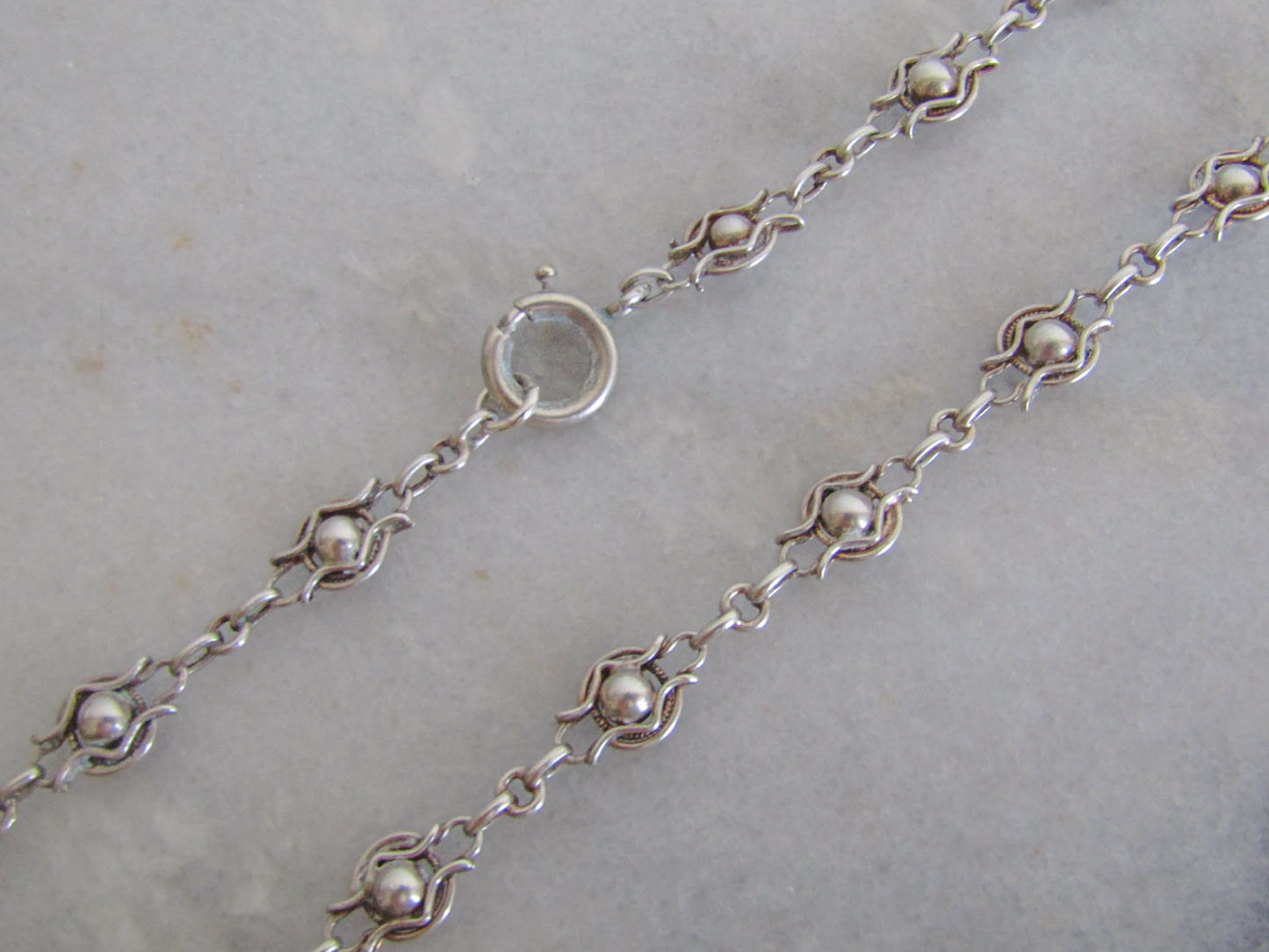 Antique French Silver Filigree Fancy Chain, Belle Epoque Half Guard Chain