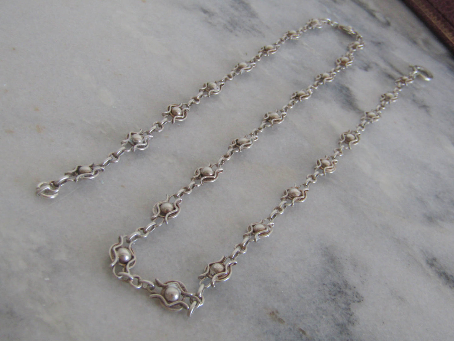 Antique French Silver Filigree Fancy Chain, Belle Epoque Half Guard Chain