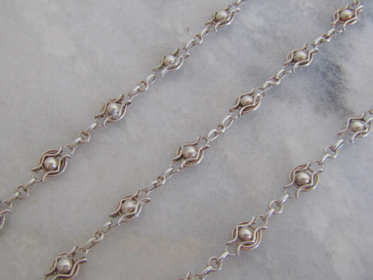 Antique French Silver Filigree Fancy Chain, Belle Epoque Half Guard Chain